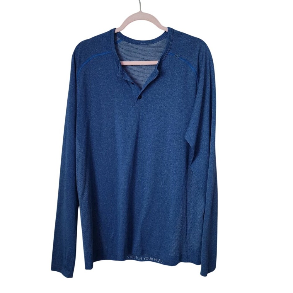 LULULEMON Metal Vent Tech Henley Shirt Blue Athletic Gym Long Sleeve‎ Size L